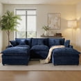thumbnail image 1 of Ovios 108" Modular Sofa U-Shaped Cloud Sectional Couch with 2 Ottomans, Comfy Deep Seat Chenille Sofa for Living Room, Apartment, Dark Blue, 1 of 10