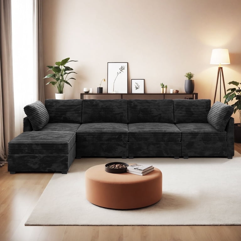 Ovios Modular Sectional Sofa - U-Shape Cloud Couch With Chaise, Deep Seats & Reversible Cushions - 6-Seater Plush Corduroy Living Room Sofa