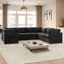 Ovios Oversized Modular Sectional Sofa Couch 130.7 Inch 7 Seater U Shaped Sofa Modern Deep Seat Cloud Corduroy Couches for Living Room,Office, Black