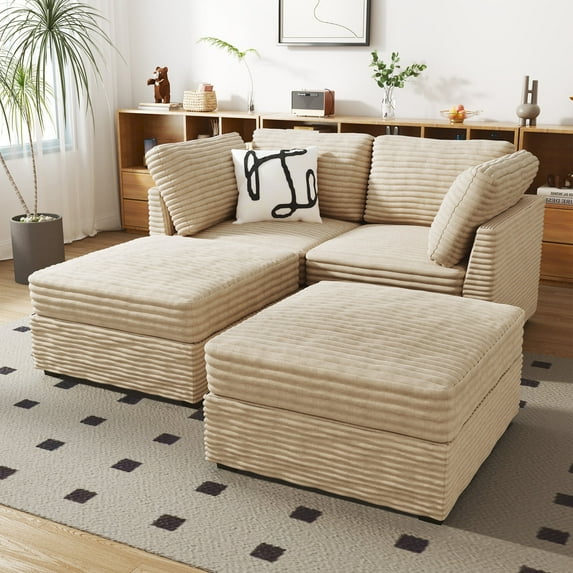 Ovios Oversized Modular Sectional Sofa Couch 65 Inch 4 Seater L Shaped Sofa with Ottoman Modern Deep Seat Cloud Corduroy Couches for Living Room,Office, Beige
