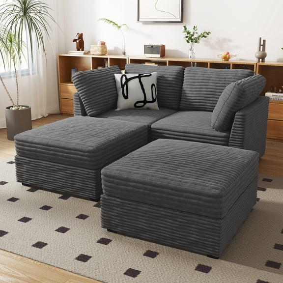 Ovios Oversized Modular Sectional Sofa Couch 65 Inch 4 Seater L Shaped Sofa with Ottoman Modern Deep Seat Cloud Corduroy Couches for Living Room,Office, Grey
