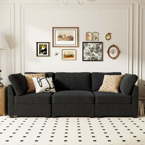 Ovios Oversized Modular Sectional Sofa Couch 98 Inch 3 Seater Sofa Modern Deep Seat Cloud Corduroy Couches for Living Room,Office, Black