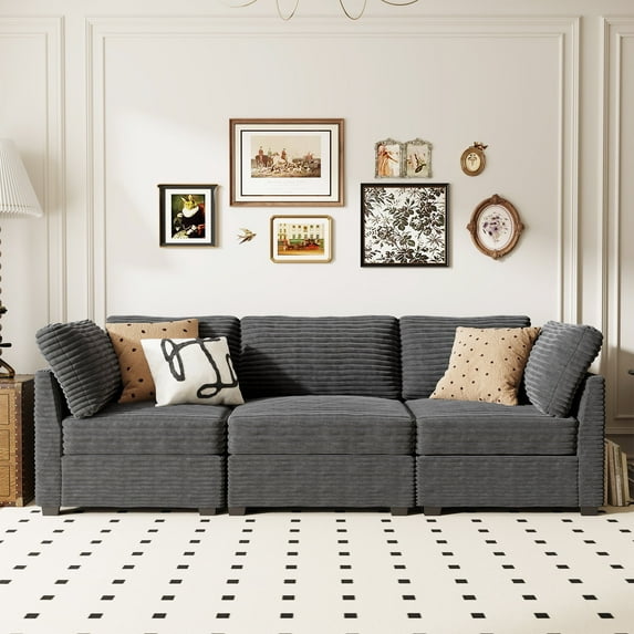 Ovios Oversized Modular Sectional Sofa Couch 98 Inch 3 Seater Sofa Modern Deep Seat Cloud Corduroy Couches for Living Room,Office, Grey