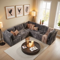 Ovios 95" Modular Sectional Sofa Deep Seat Cloud Couch with Chaise L-Shaped Corduroy Couch for Living Room, 5 Seat, Gray