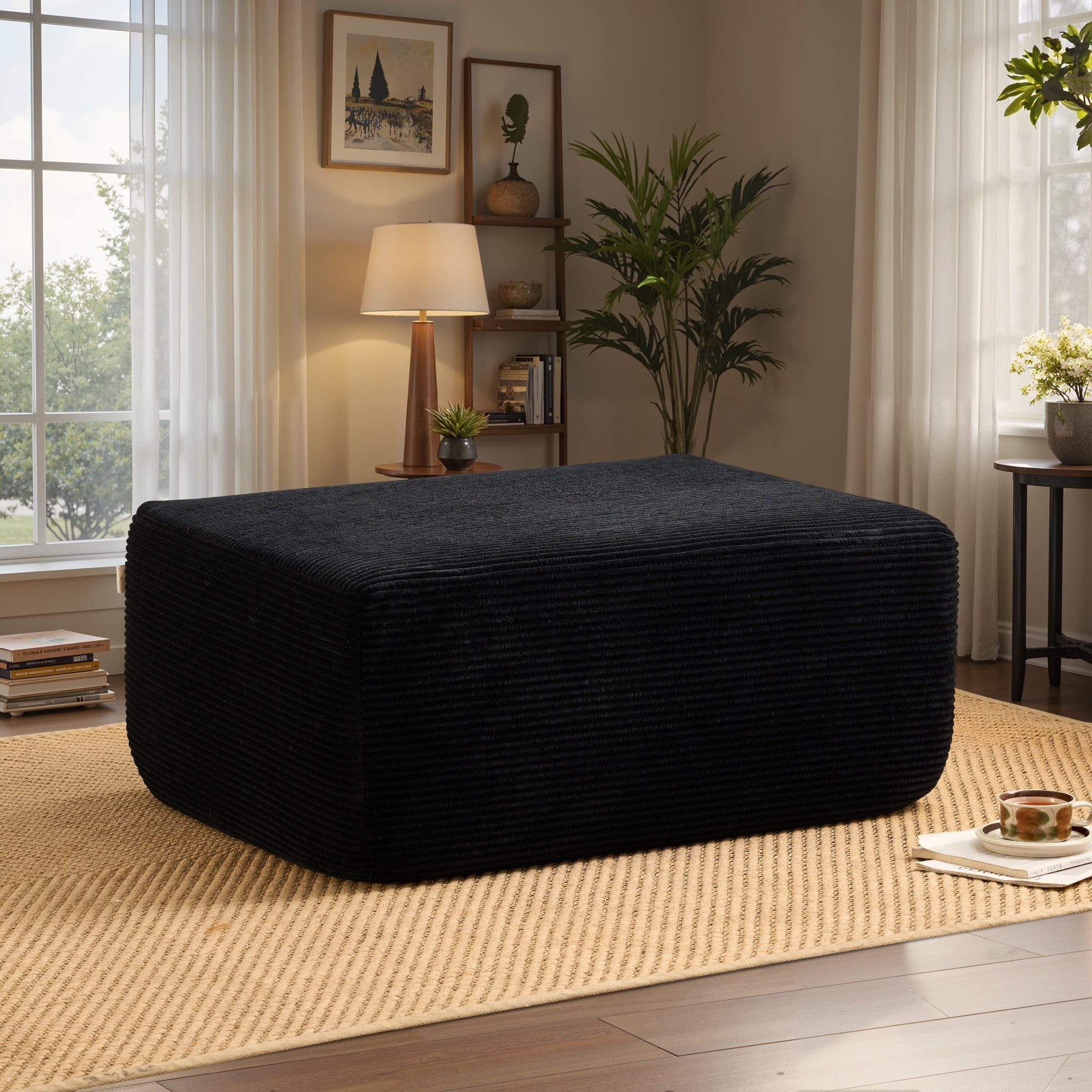 Living Room Ottoman Seat With Back Teddy Velvet Storage Ottoman