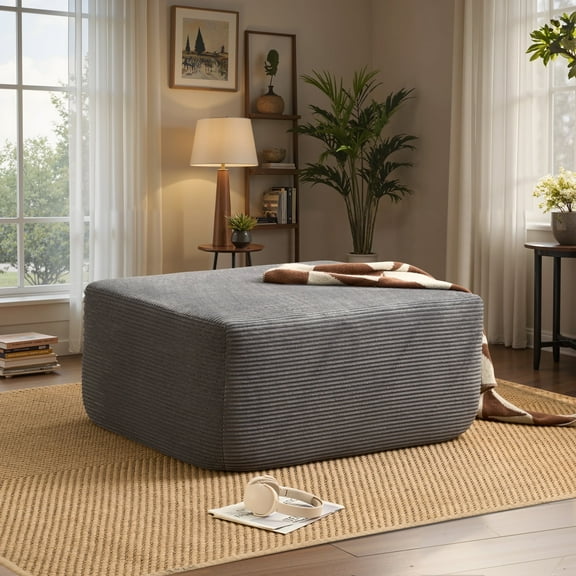 Ovios Oversized Ottoman Footrest for Sofa Large Corduroy Pouf Ottoman Coffee Table Rectangle Floor Bench Extra Seating for Living Room, No Assembly, Gray