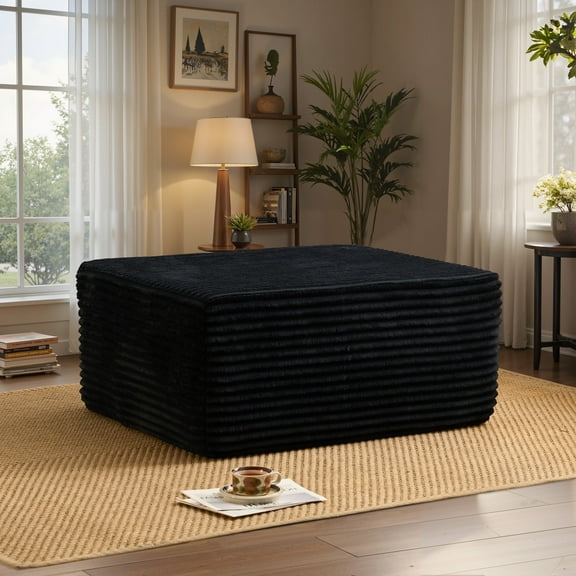 Ovios Oversized Ottoman Footrest for Sofa Large Plush Corduroy Pouf Ottoman Coffee Table Rectangle Floor Bench Extra Seating for Living Room, No Assembly, Black