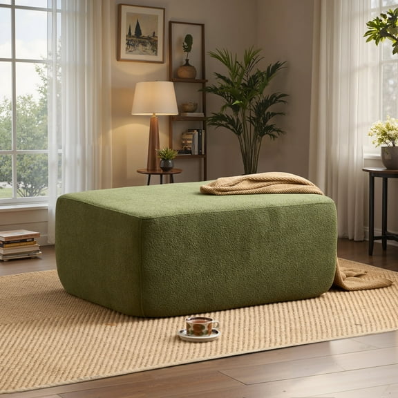 Ovios Oversized Ottoman Footrest for Sofa Large Sherpa Pouf Ottoman Coffee Table Rectangle Floor Bench Extra Seating for Living Room, No Assembly, Green