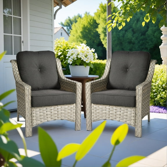 Ovios Patio Chairs Set of 2, Outdoor Rattan Wicker Armchairs with Cushions, All-Weather Chairs for Garden or Porch