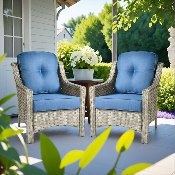 Ovios Patio Chairs Set of 2, Outdoor Rattan Wicker Armchairs with Cushions, All-Weather Chairs for Garden or Porch