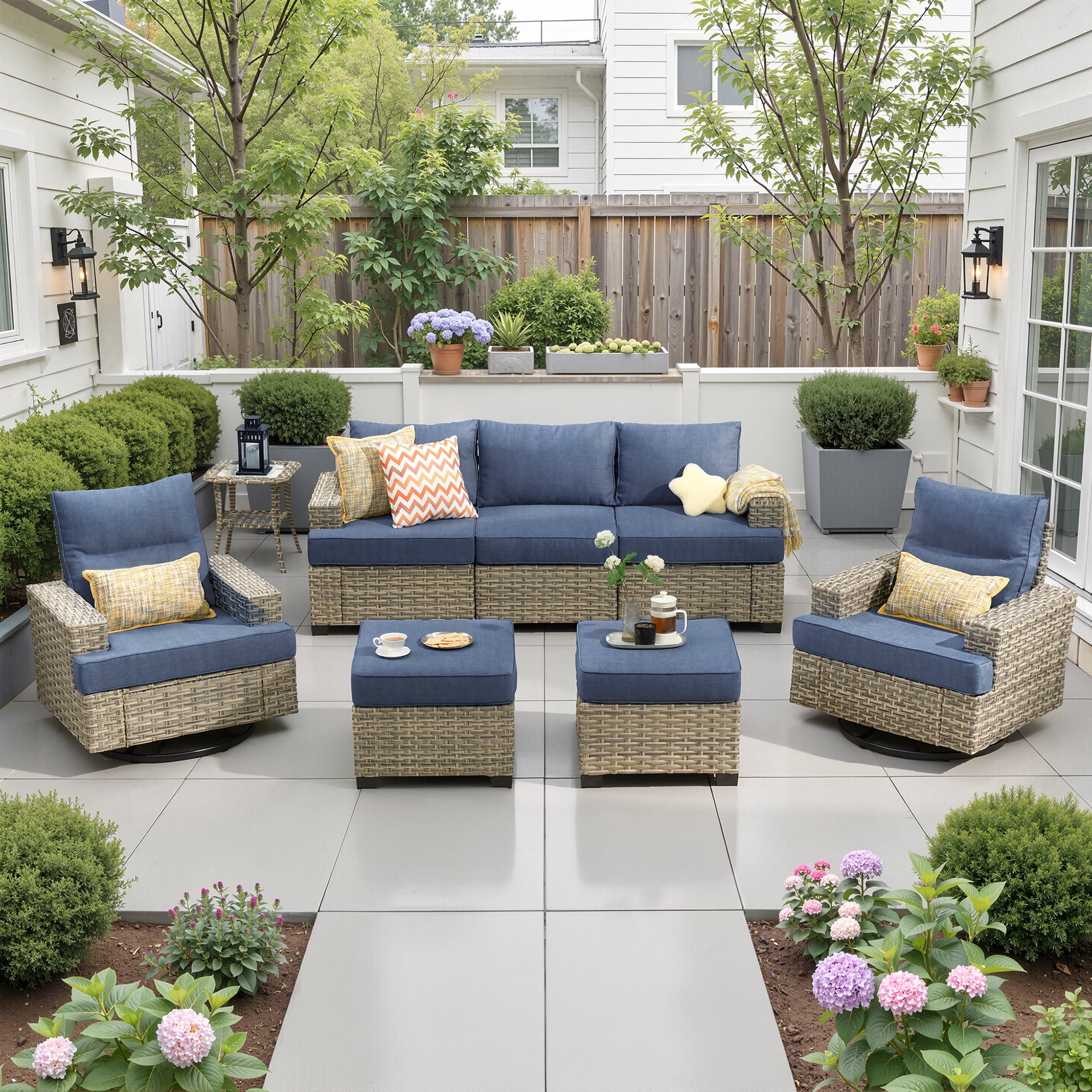 Ovios Patio Furniture Set 8 Pieces Patio Conversation Seating All-Weather Rattan Wicker Outdoor Sectionals with Swivel Rocking Chair for Backyard