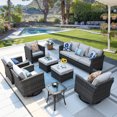 thumbnail image 1 of Ovios Patio Furniture Set 8 Pieces All Weather Wicker Conversation Set Outdoor Sectional Couch with Swivel Rocking Chair, Ottomans, Side Table, Light Gray Cushion, 1 of 9