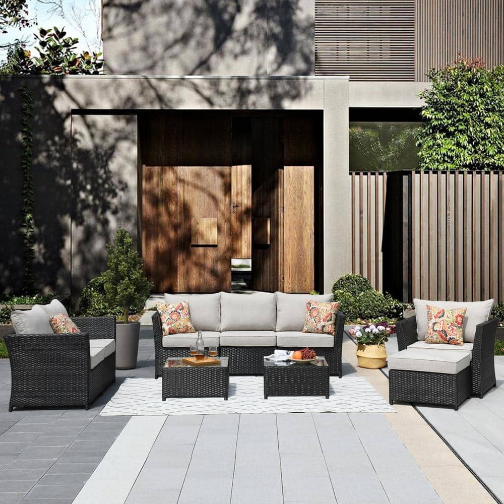 Ovios Patio Furniture Set 9 Pieces PE Rattan Outdoor Furniture