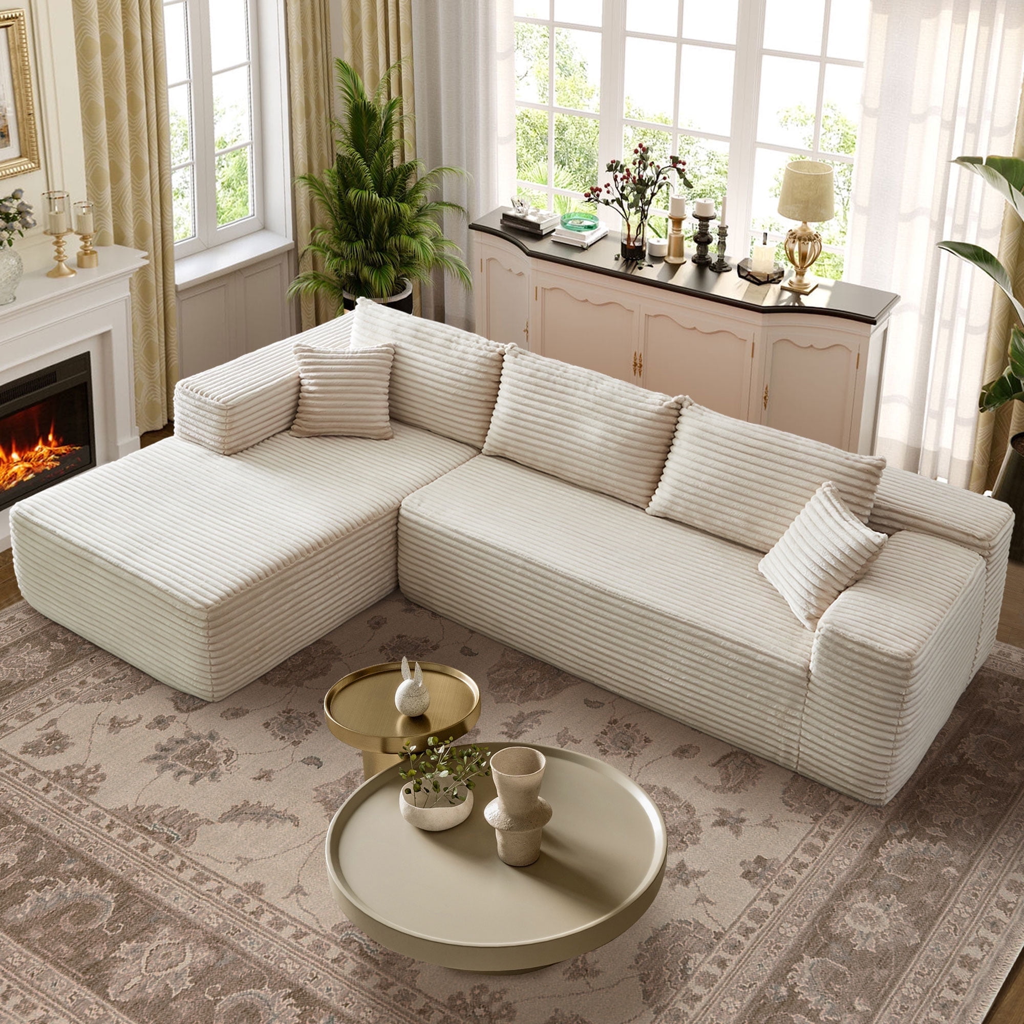 Ovios Plush Corduroy Sectional for Living Room Modular Beige Ovios Plush Corduroy Sectional for Living Room Modular Beige