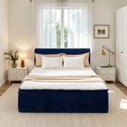 Ovios Boneless Beds Furniture, Queen Bed Frame with Mattress and Headboard Set, 16.7" Plush Corduroy Cloud Bed, Medium Firm, No Assembly, Blue