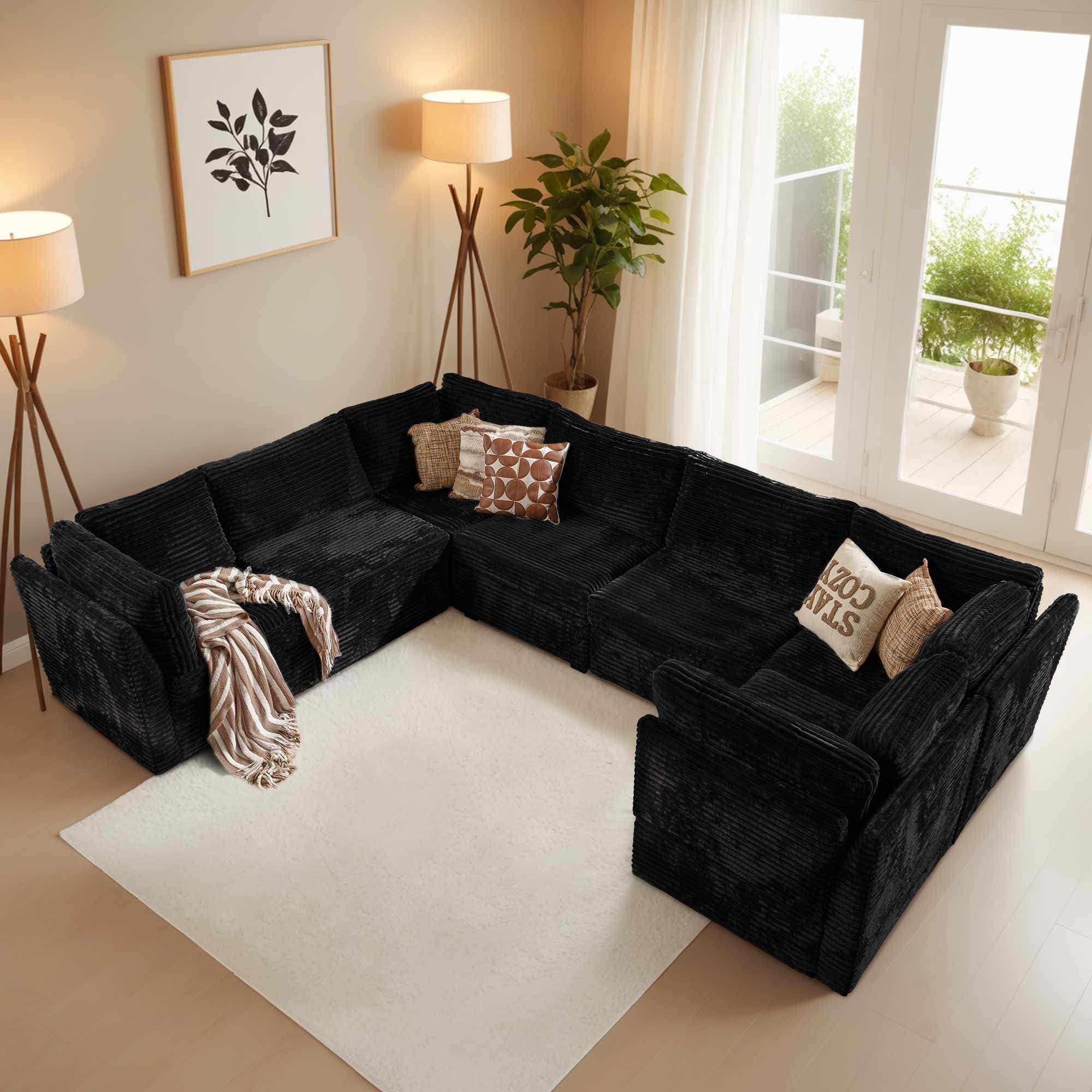 Ovios Sectional Sofa Modular Corduroy Cloud Couch with Deep Seating U ...
