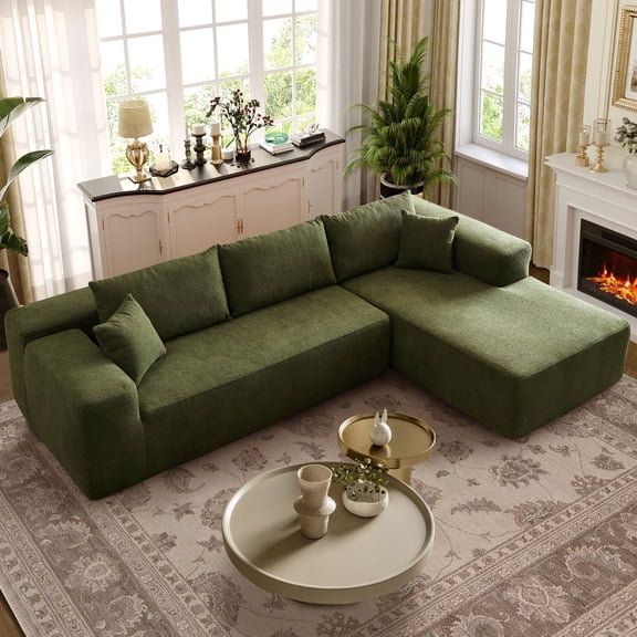 Ovios Sherpa Sectional for Living Room Modular Green Sleeper Sectional Couches and Sofas with Chaise Lounge Modern 104" Oversized L-Shape Sofa No Assembly Required