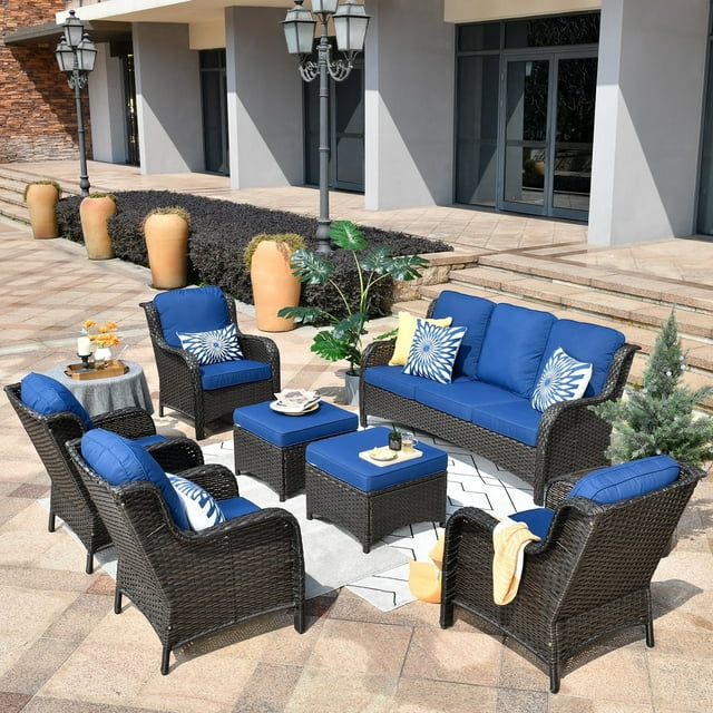 Ovios Wicker Patio Furniture Set 7 Seating Rattan Conversation Set High ...