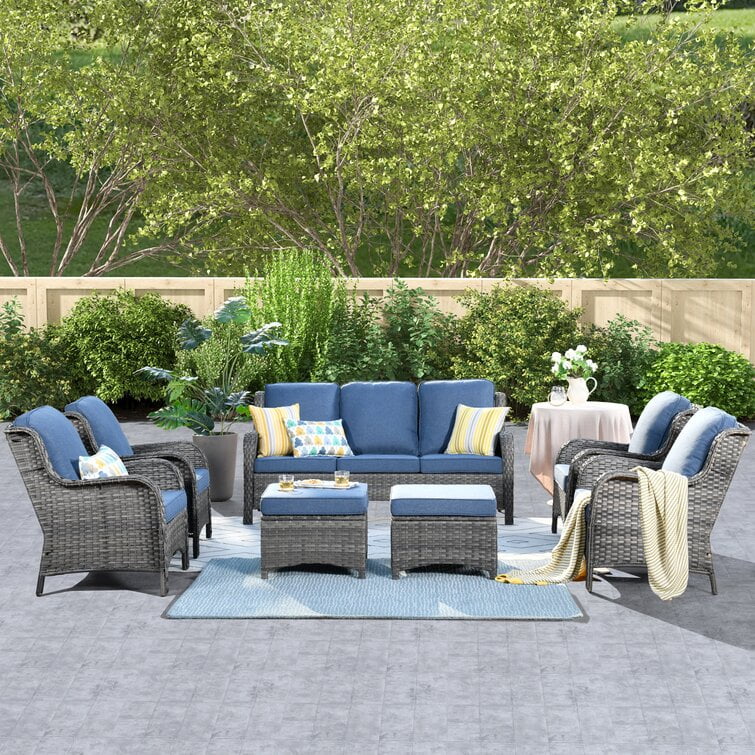 Ovios Wicker Patio Furniture Set 7 Seating Rattan Conversation Set High Back Outdoor Sectional