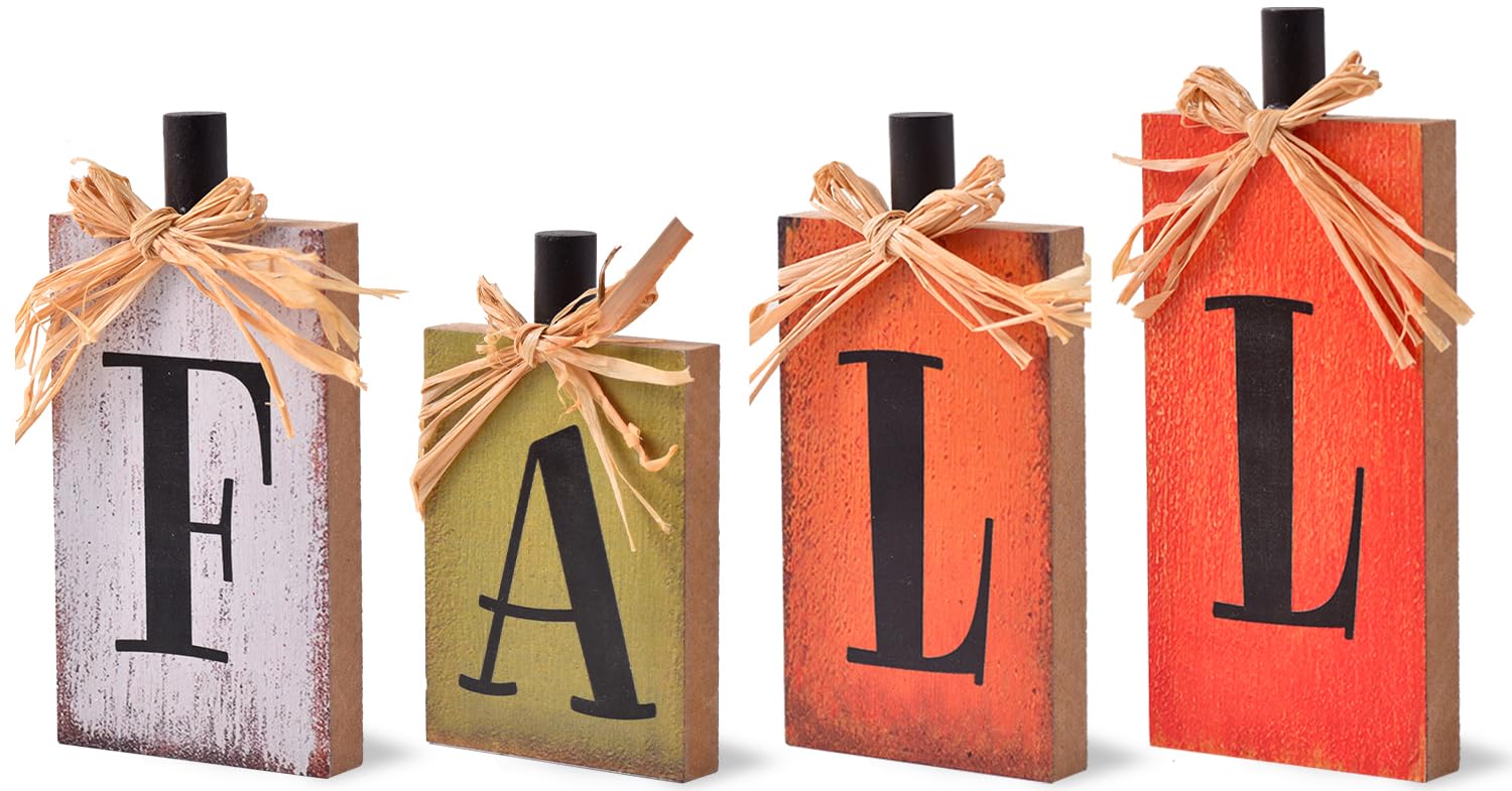 Ovootok Fall Decorations for Home, 4 ATT1Pcs Rustic Home Decor Signs ...