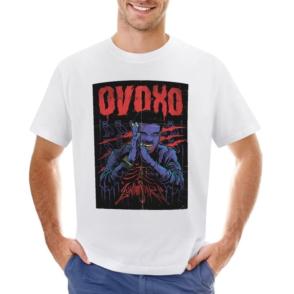 Ovoxo Vintage T-shirt Mens Cotton Classic Crewneck Short Sleeve Tees Unisex White L
