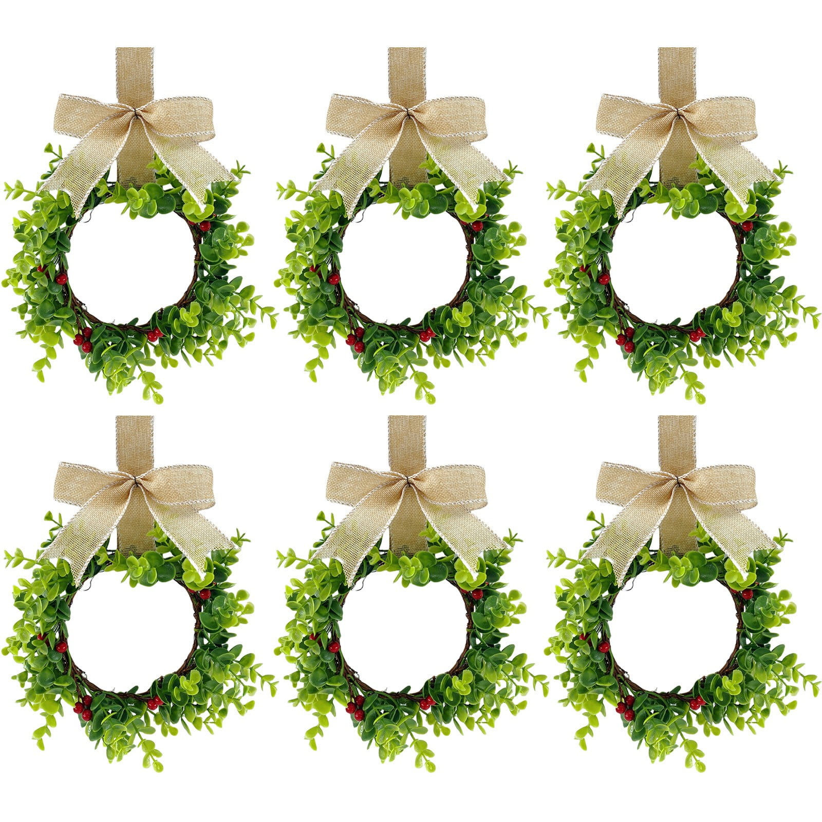 Retrowavy 12-Pack Mini Christmas Wreaths With Ribbon - Small Greenery Wreaths For Cabinets & Doors (Black Classic) - View #11