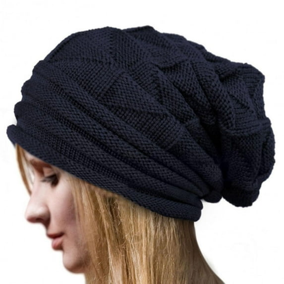Ovticza Beanies Women Satin Lined Beanie Winter Hats for Women Silk Lined Slouchy Beanie for Winter Warm Knit Cuffed Beanie Hat Navy One Size