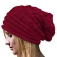 thumbnail image 1 of Ovticza Beanies Women Satin Lined Beanie Winter Hats for Women Silk Lined Slouchy Beanie for Winter Warm Knit Cuffed Beanie Hat Wine One Size, 1 of 3