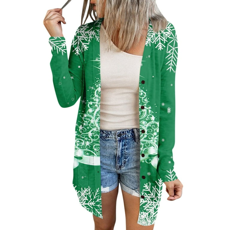 Ovticza Christmas Cardigan Plus Size Holiday Open Front Long