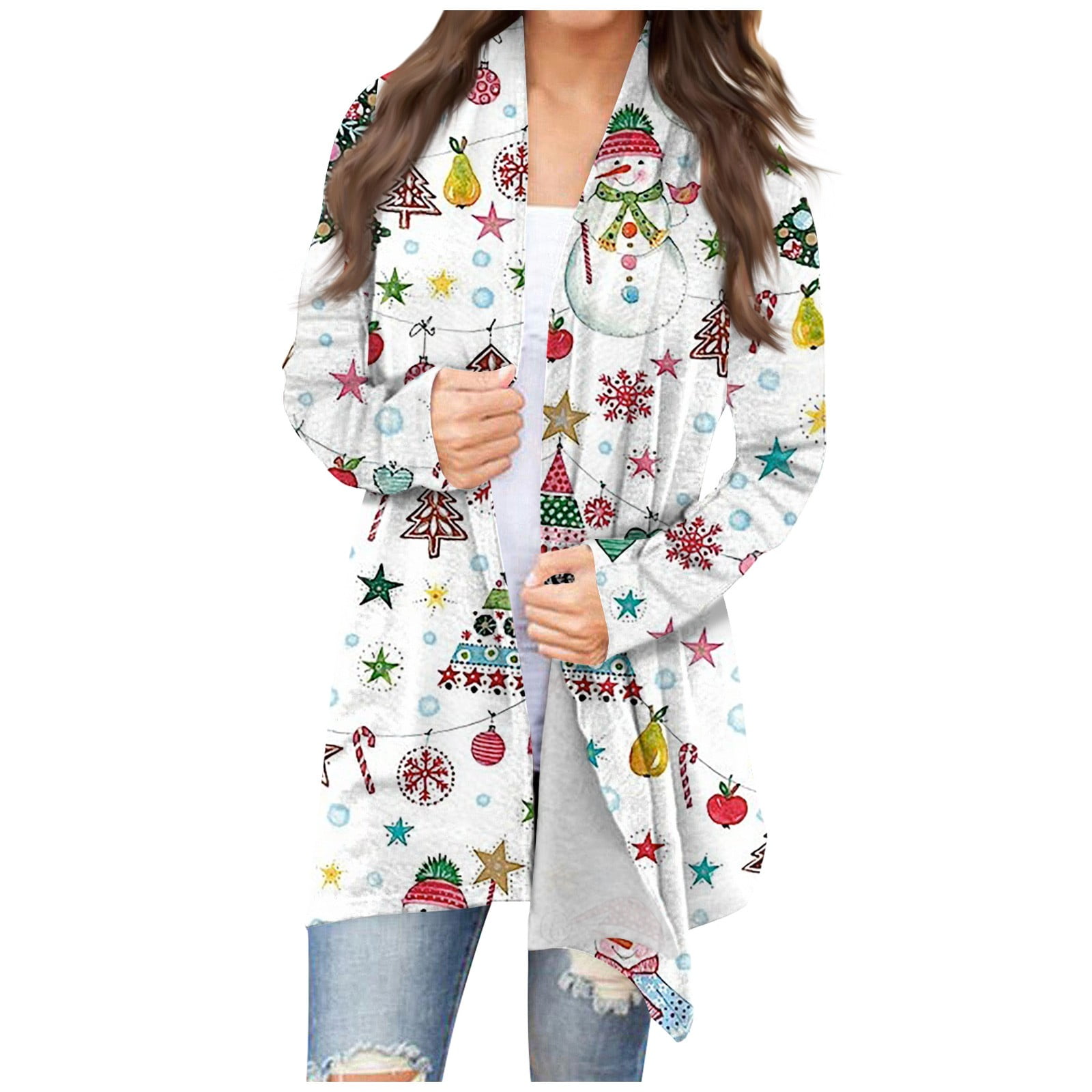 Ovticza Christmas Long Cardigans For Women Ladies Long Open Front Women