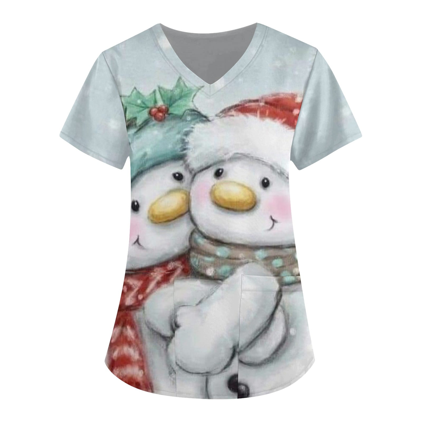 Ovticza Christmas Nursing Scrubs for Women Snowflake with Pockets