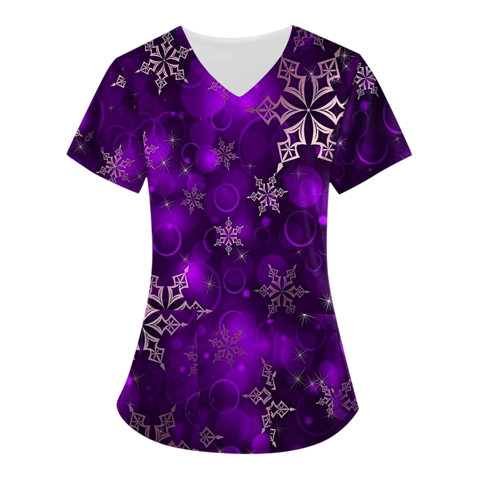 Ovticza Christmas Print Scrub Tops for Women Xmas V Neck Print Short