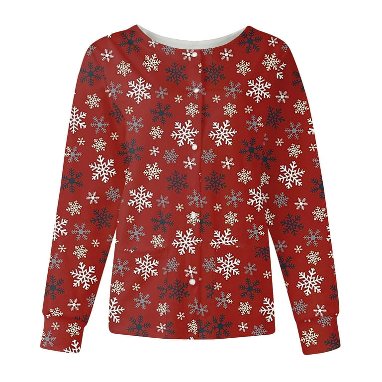 Ovticza Christmas Scrub Tops for Women Plus Size Button Down Long