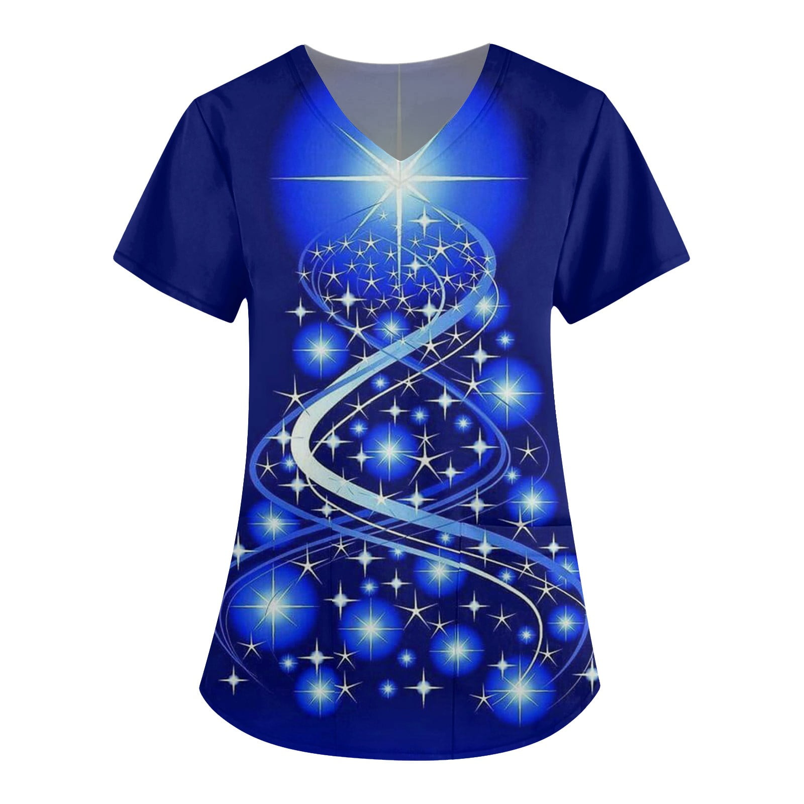 Ovticza Christmas Scrub Tops for Women Plus Size Snowflake with Pockets