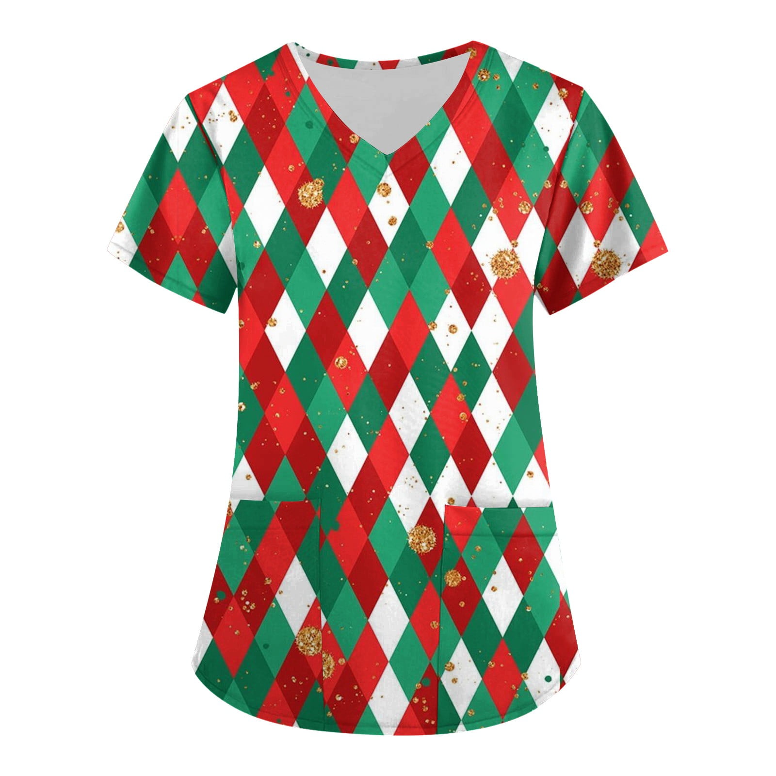 Ovticza Christmas Scrub Tops Women Plus Tree with Pockets V Neck Xmas