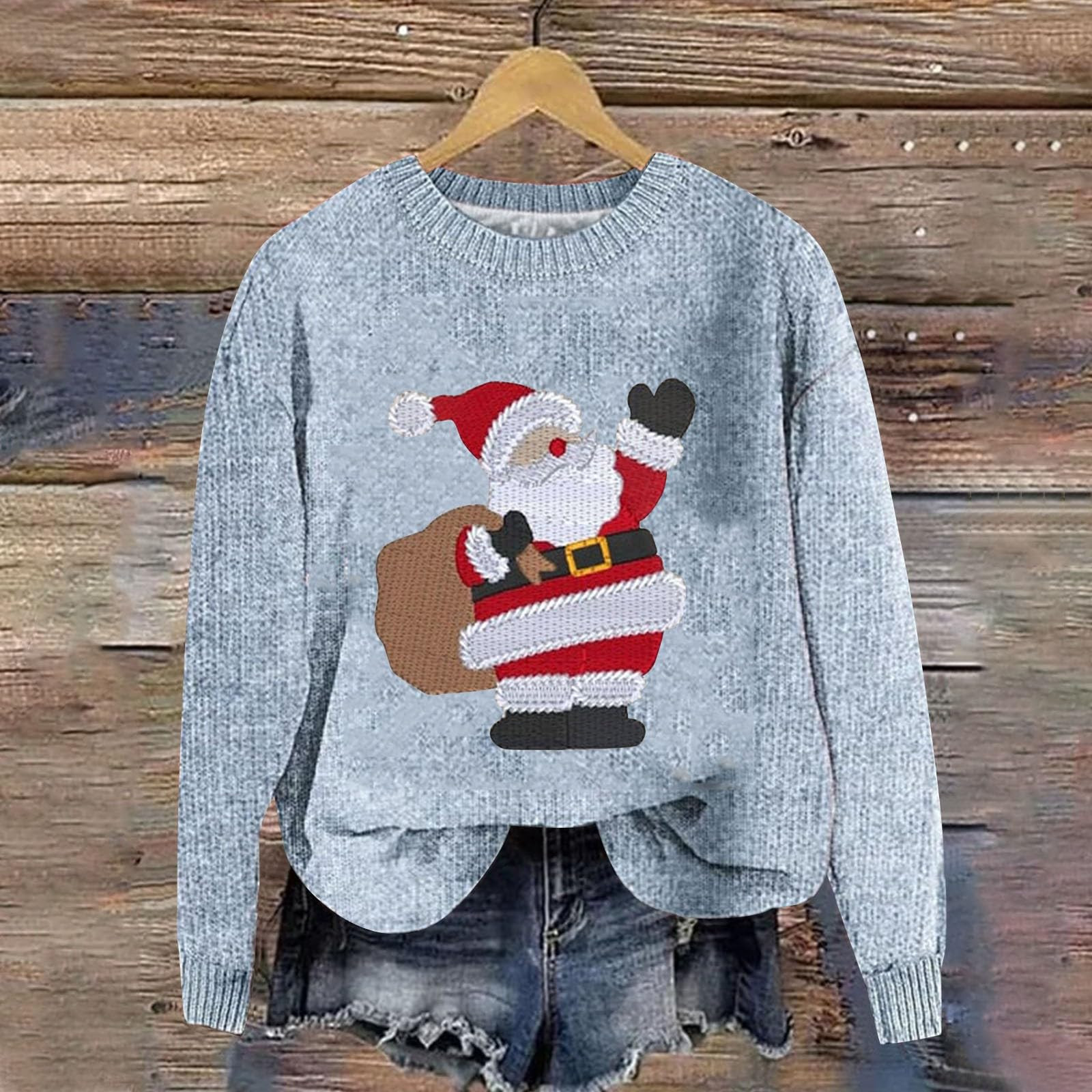 Knit Pullover Fuzzy Christmas Sweater Navy Christmas Sweater