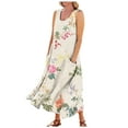 thumbnail image 1 of Ovticza Cute Summer Dresses for Women Trendy Boho Flowy Maternity Maxi Dresses Floral Tank Long Sundresses Sleeveless Cotton Linen Sundresses Over 50 with Pockets Beige 2XL, 1 of 7