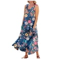 thumbnail image 1 of Ovticza Cute Summer Dresses for Women Trendy Boho Flowy Maternity Maxi Dresses Floral Tank Long Sundresses Sleeveless Cotton Linen Sundresses Over 50 with Pockets Navy 5XL, 1 of 6