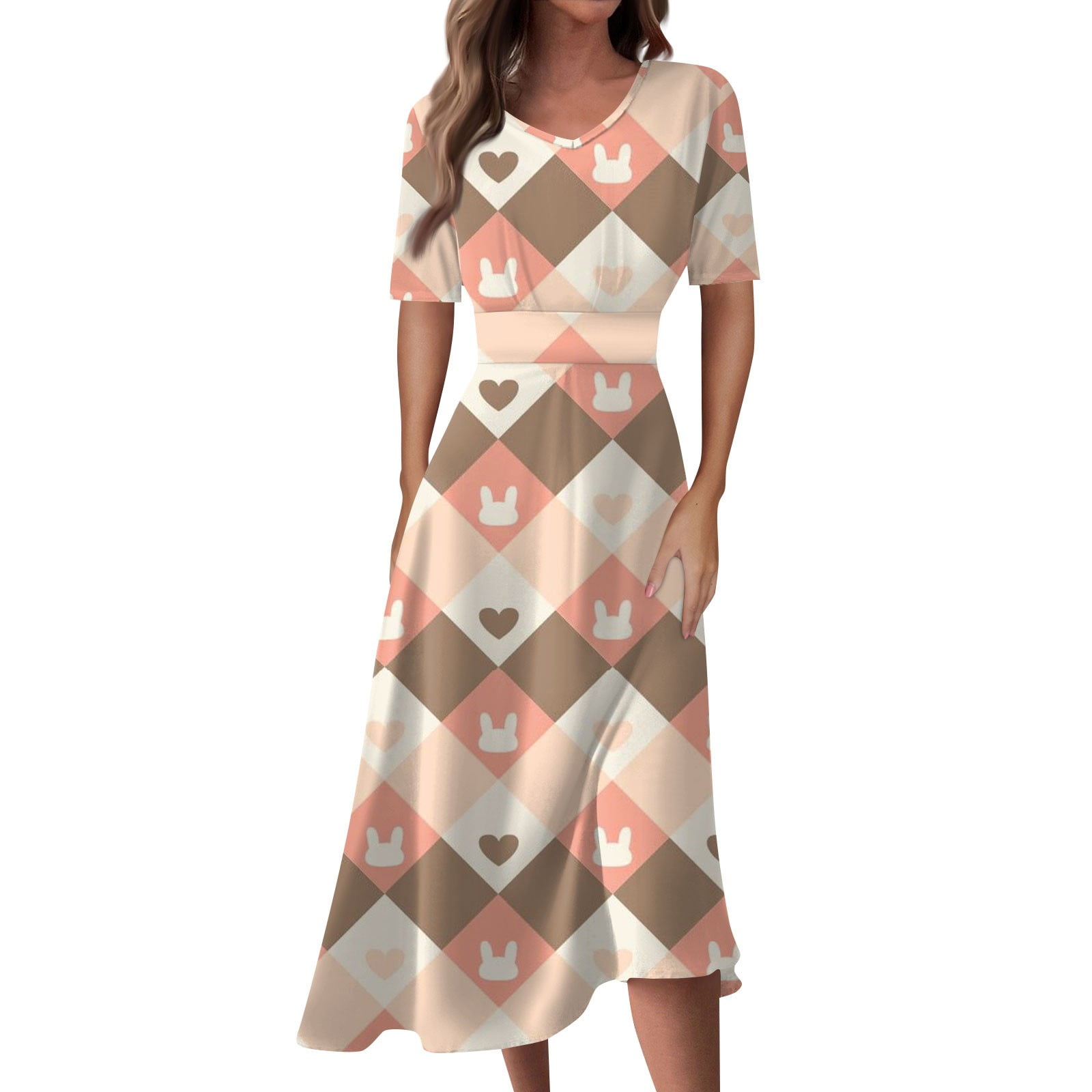 Ovticza Easter Dresses for Women Short Sleeve Crew Neck Plus Size Maxi ...