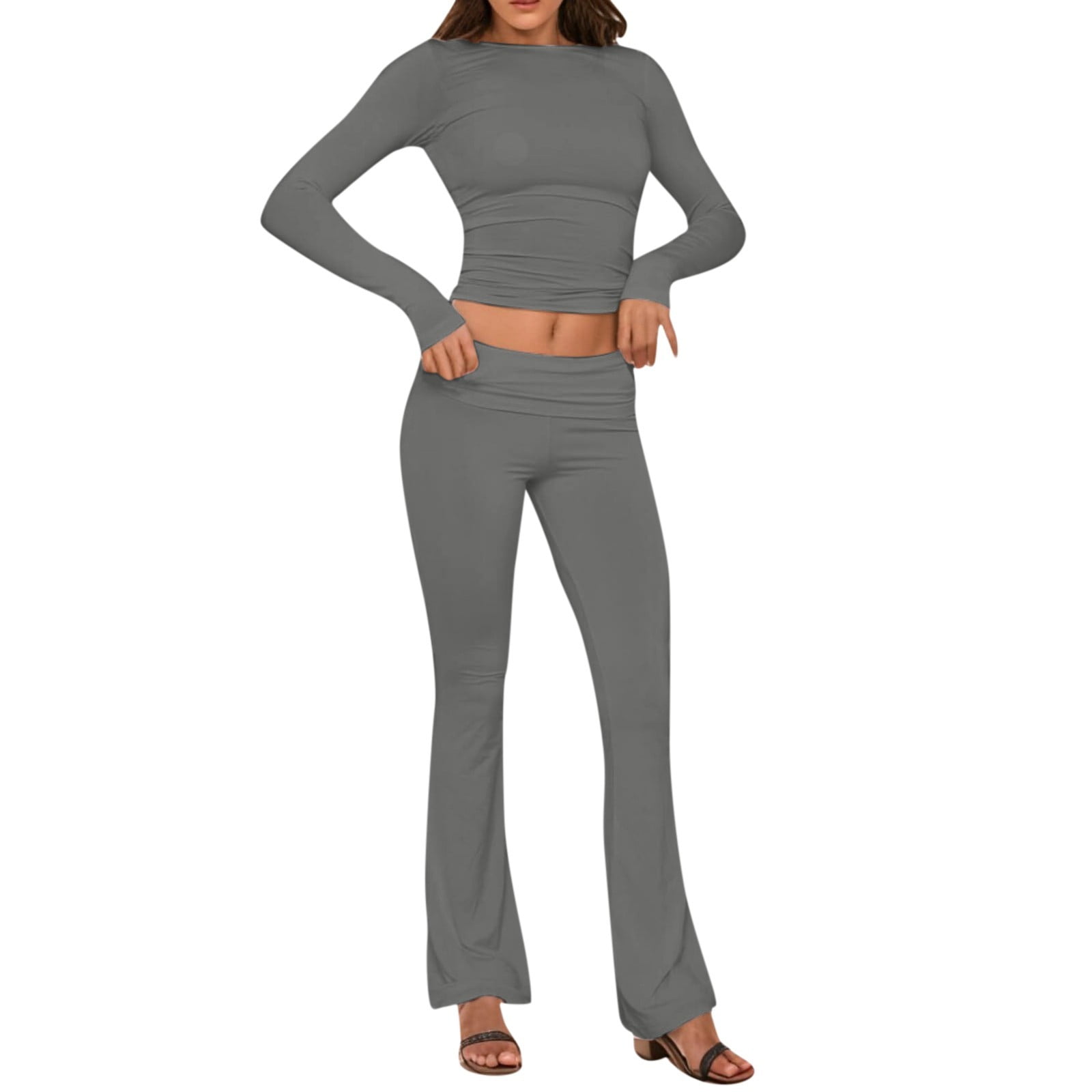  MAYZIA Women's 2 Piece Lounge Sets Fold-over Flare Pants Set Yoga  Leggings Tracksuit Casual Outfits XS-3XL (Light-Gray, Small) : Clothing,  Shoes & Jewelry