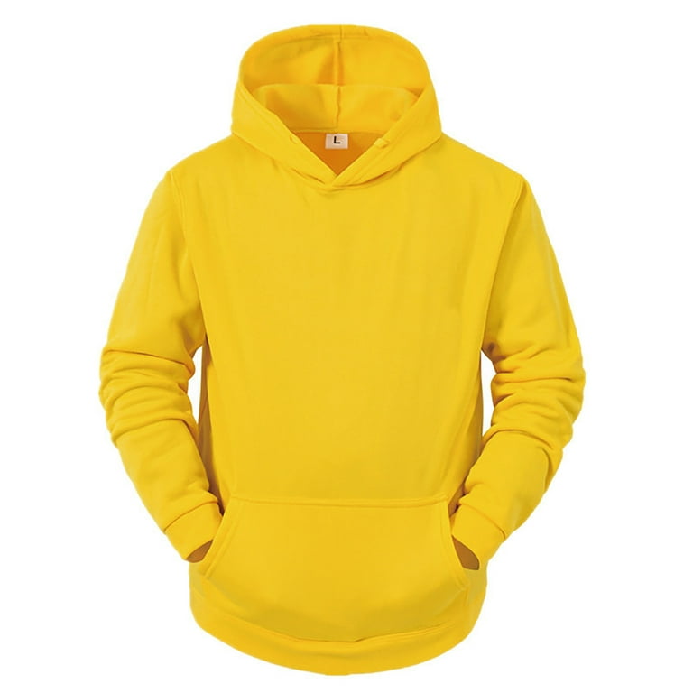 Ovticza Football Hoodies for Men Pocket Long Sleeve Drawstring Lightweight  Pullover Thin Hooded Solid Color Mens College Sweatshirts Yellow L 