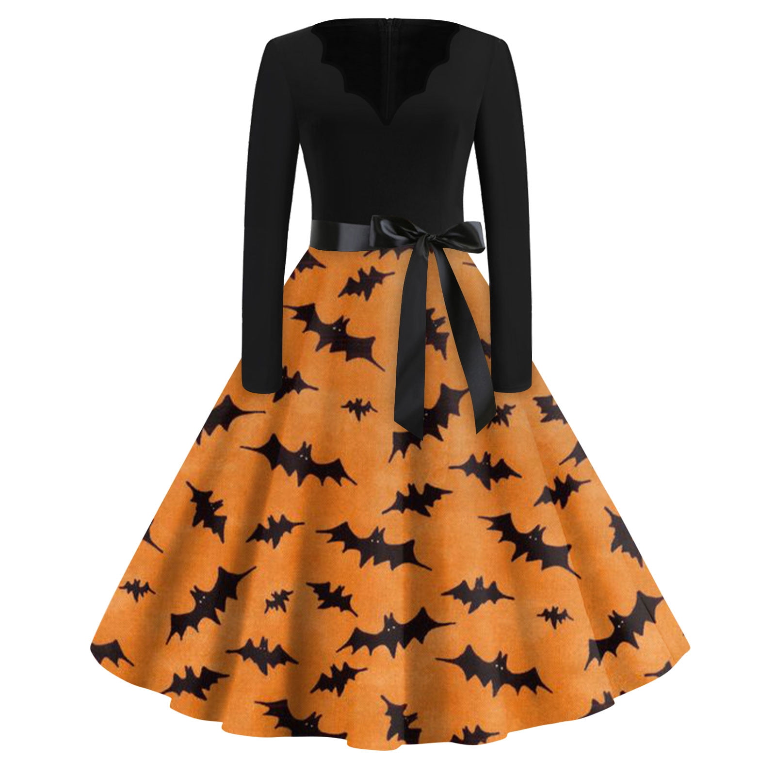 Ovticza Halloween Dresses Womens Long Sleeve Cocktail Swing Dress