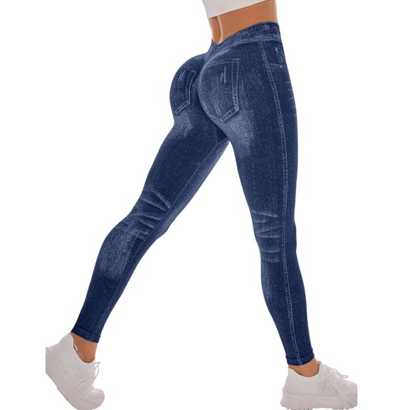 Ovticza High Waisted Skinny Butt Lifting Jeans Leggings Tummy Control Jeggings for Women with Pockets Blue S