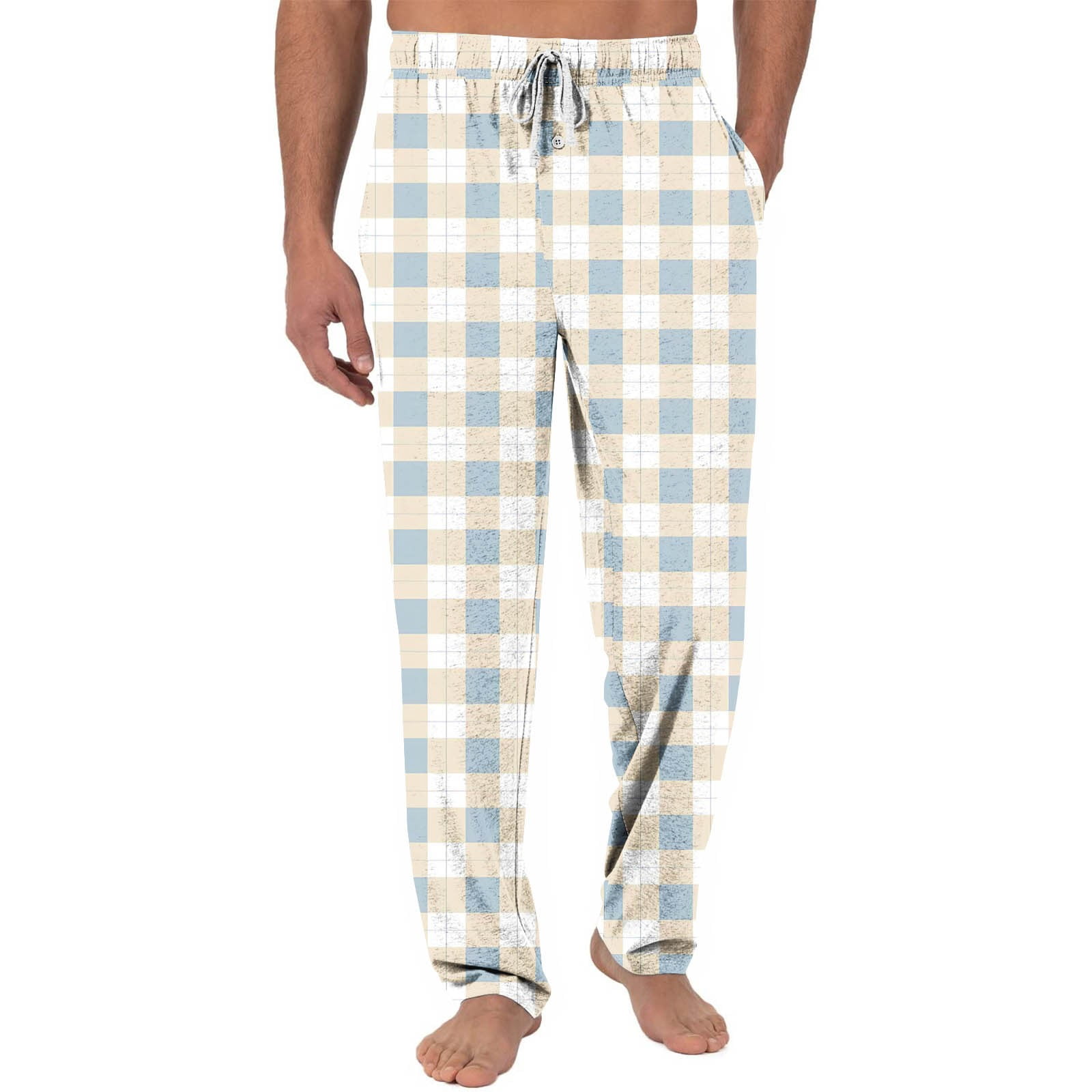 Ovticza Men's Tall Extra Long Pajama Pants,Plaid Lounge Jogger Yoga
