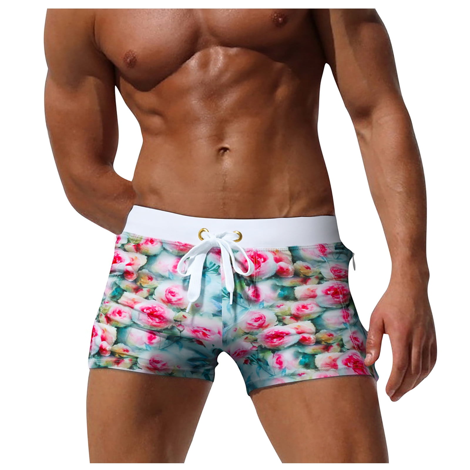 Ovticza Mens Swim Trunks Beach Square Leg Swimsuit Boxers Floral Printed Quick Dry Swim Suits