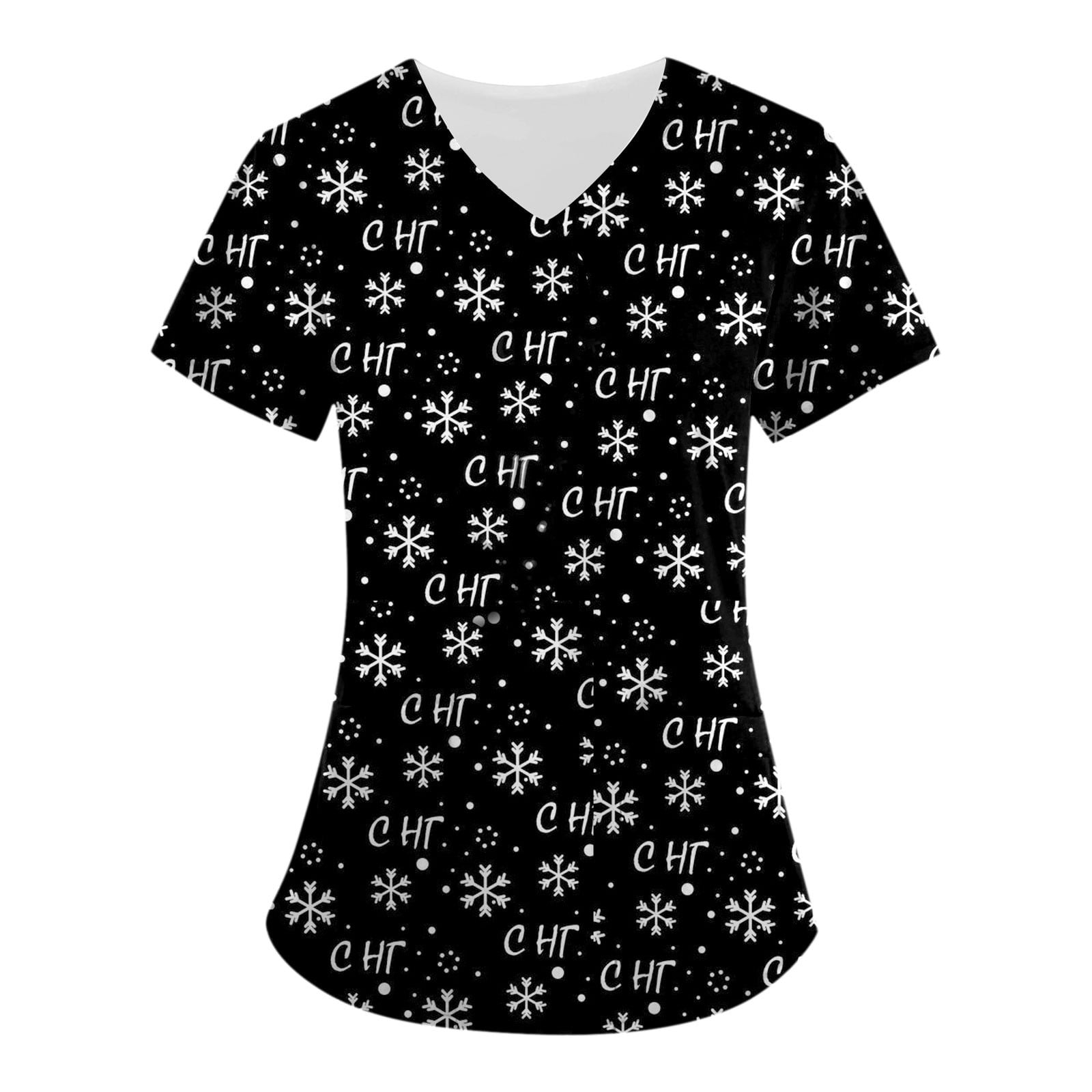 Ovticza Nurse Scrubs Uniform Womens Christmas Snow Print Uniforms
