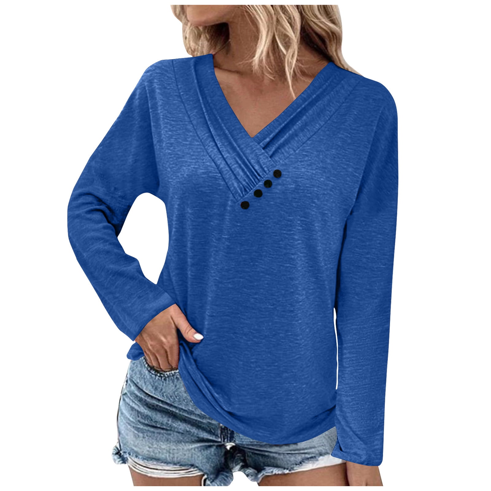 Ovticza Plus Size Tops for Women Ruched Button Up V Neck Oversized Gym