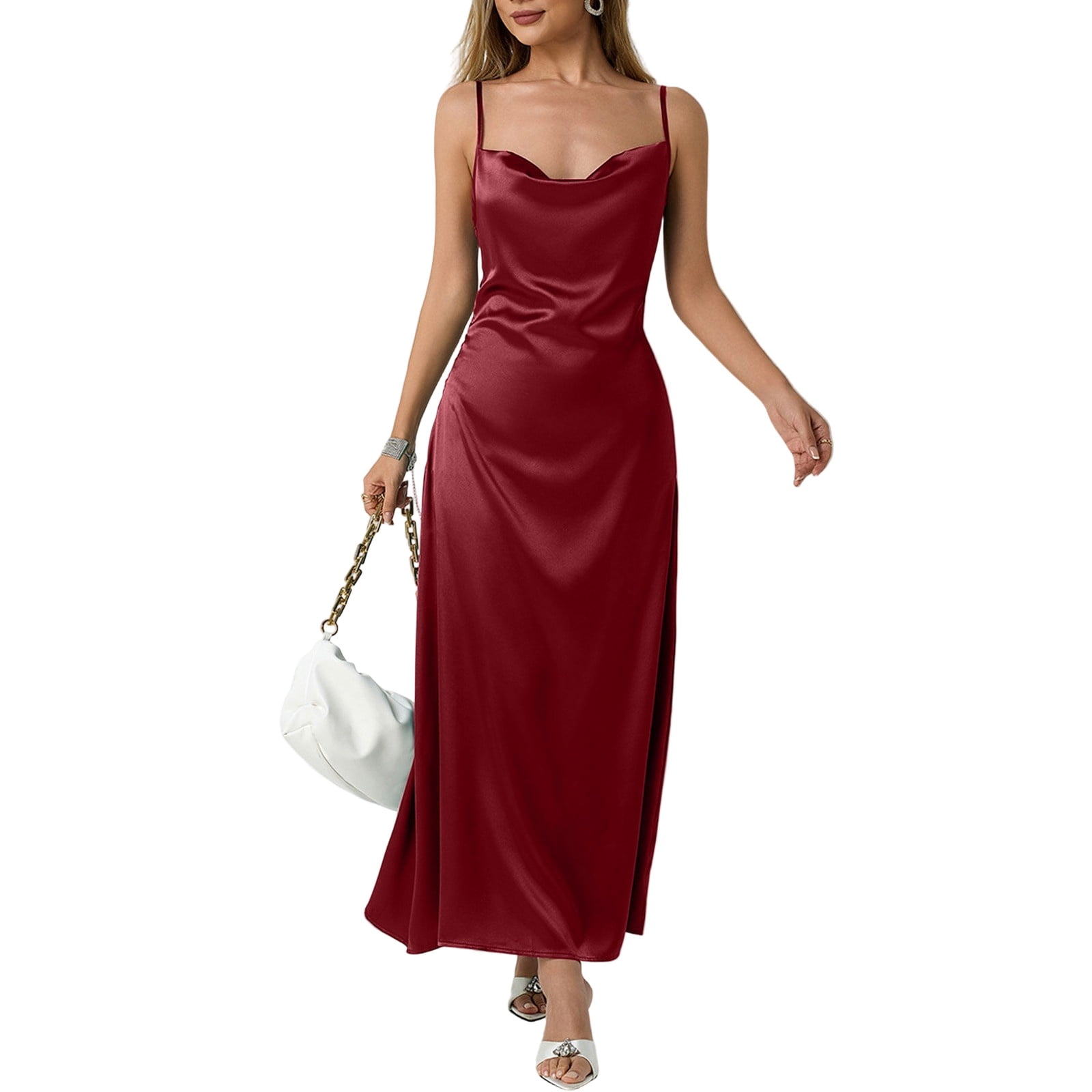 Square Neck Backless Spaghetti Straps Satin Dresses Wisteria