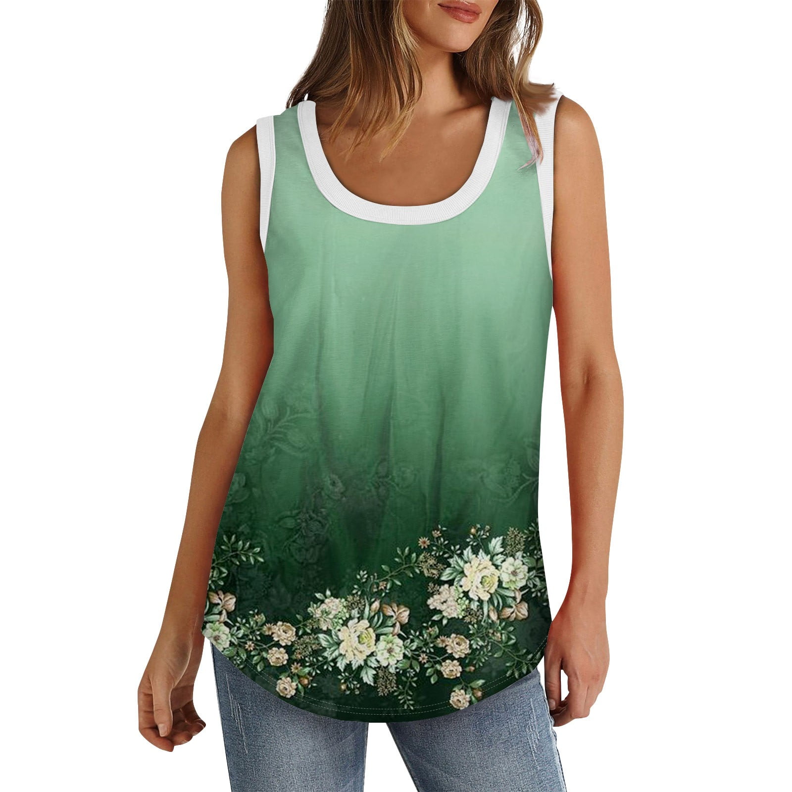 Ovticza Tank Top for Women Fashion Round Neck Sleeveless Tops Curved