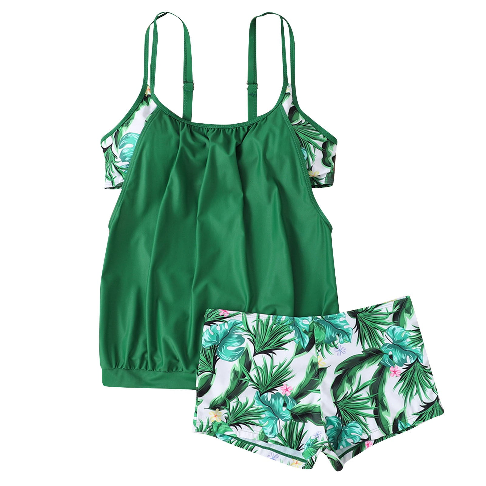 Two Piece Grey Printed Tankini Swimsuits